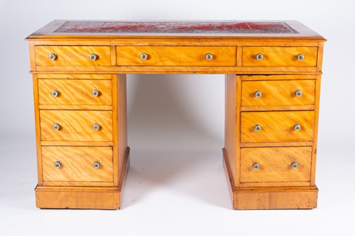 Lot 125 - A Victorian satinwood veneered pedestal desk,...