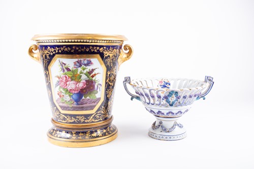 Lot 300 - A 19th century porcelain blue and gilt vase,...