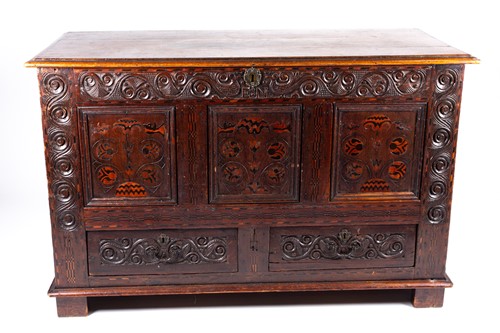 Lot 105 - An 18th-century oak linen chest/coffer, the...