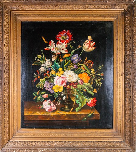 Lot 51 - G Levot?, a large 19th century still life...