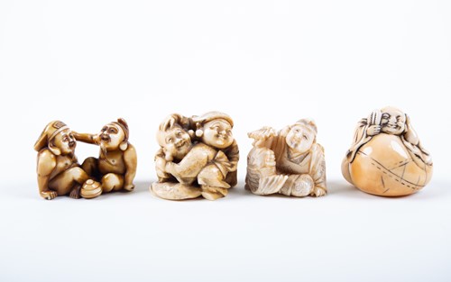 Lot 125 - Four Japanese carved ivory netsukes, Meiji...