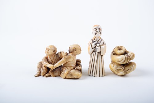 Lot 148 - Three Japanese carved ivory netsukes, Meiji...