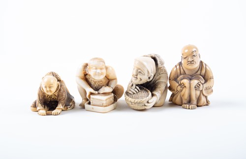 Lot 130 - Four Japanese carved ivory netsukes, Meiji...
