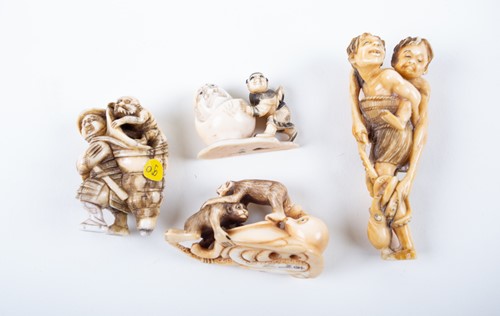 Lot 143 - Four Japanese ivory netsukes, Meiji/Taisho...