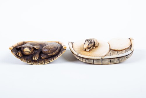 Lot 121 - Two Japanese ivory netsuke, Meiji, one dark...