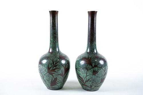 Lot 258 - A pair of WMF Arts & Crafts copper vases, the...