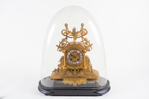 Lot 320 - A Victorian gilt spelter mantel clock, the...