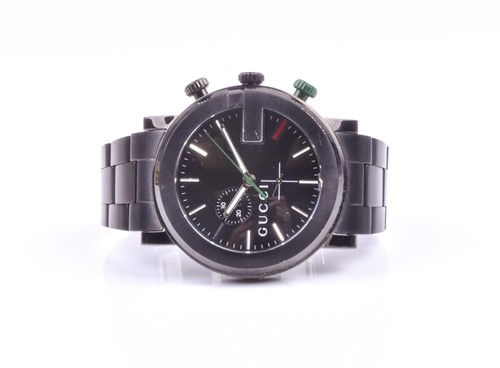Lot 392 - A Gucci black PVD stainless steel chronograph...