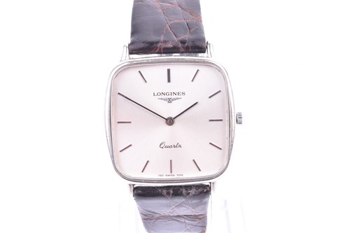 Lot 452 - A Longines stainless steel wristwatch, the...