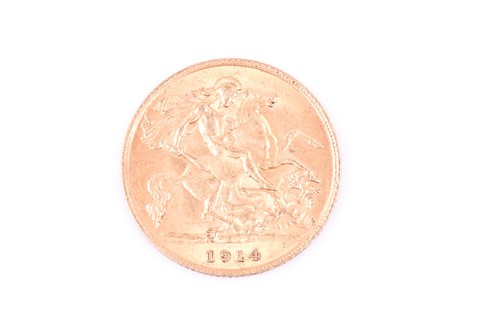 Lot 397 - A Geo V half sovereign, 1914