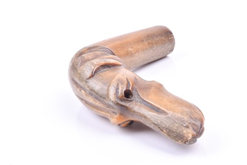 Lot 275 - A 19th century carved wood walking cane handle,...