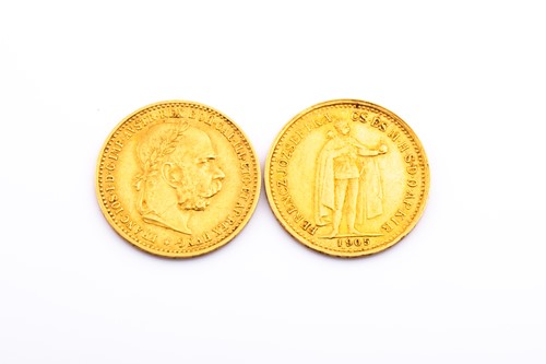 Lot 252 - A 10 corona coin, dated 1905, together with...