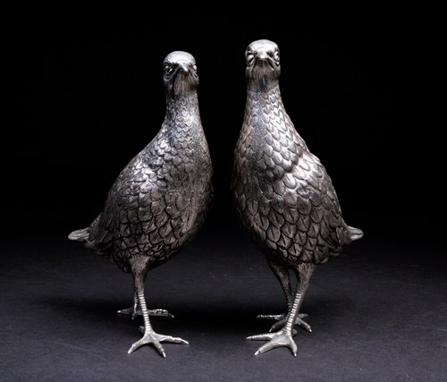 Lot 71 - A large pair of Spanish silver partridges,...