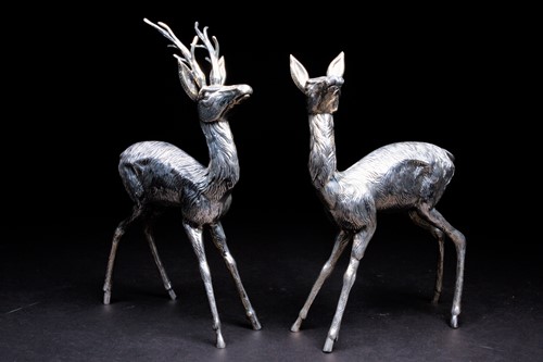 Lot 141 - A Spanish silver Stag and Doe, mid 20th...