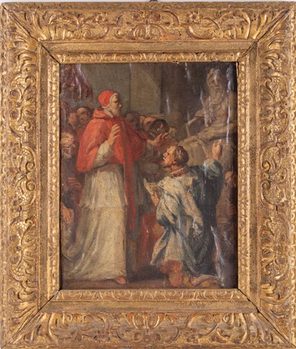 Lot 65 - 18th century school, a pope blessing a pilgrim,...