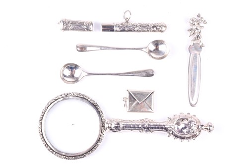Lot 60 - A white metal mounted magnifying glass, with...