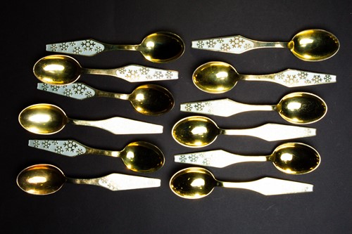 Lot 434 - A set of twelve Danish silver gilt spoons of...