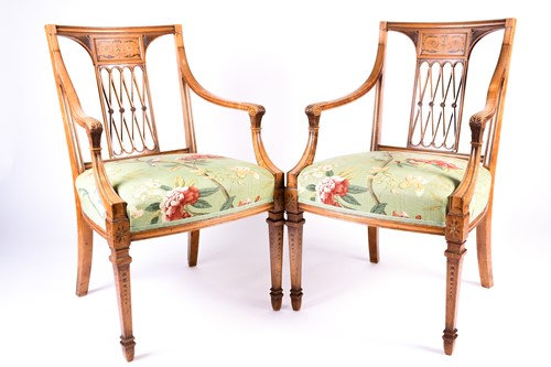 Lot 144 - A pair Sheraton Revival inlaid satinwood...