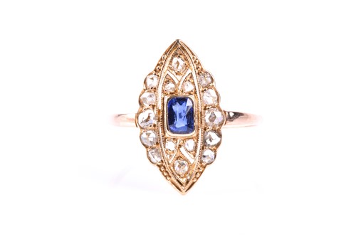 Lot 359 - A sapphire and diamond cluster ring, the...