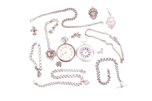 Lot 199 - A white metal Waltham pocket watch, open faced,...