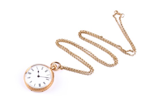 Lot 190 - A yellow metal fob watch, with open white...