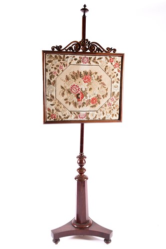 Lot 199 - A William IV mahogany pole screen, the...