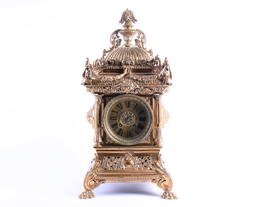 Lot 536 - A large and elaborate Victorian brass mantel...