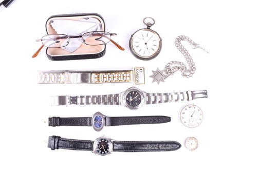 Lot 183 - A white metal pocket chronograph, together...