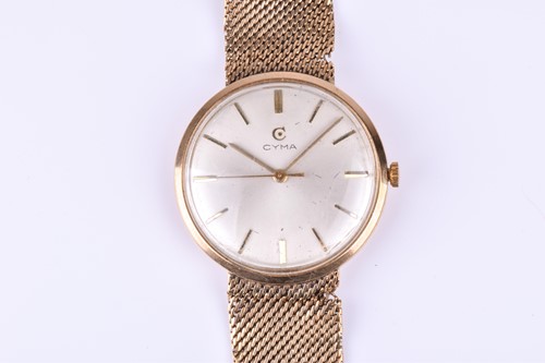 Lot 195 - A Cyma 9ct yellow gold mechanical wristwatch,...