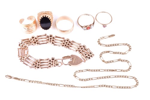 Lot 392 - A 9ct rose gold gate-link bracelet with...