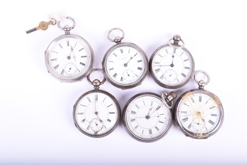 Lot 456 - Six silver cased pocket watches, five key...