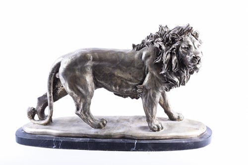 Lot 415 - A cast nickel lion, 20th century, modelled...