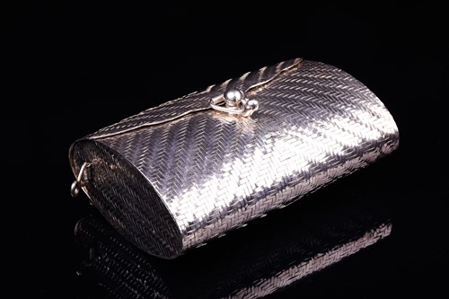 Lot 546 - A white metal basket weave evening purse,...