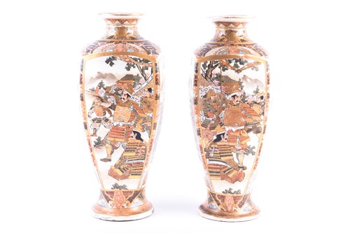 Lot 158 - A pair of Satsuma vases, circa 1880, of square...
