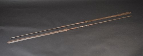 Lot 119 - Two Maasai lion spears, Kenya, iron with wood...