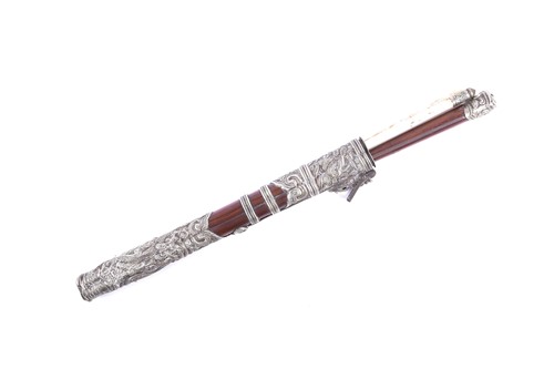 Lot 161 - A Chinese knife and chopstick set, the case...