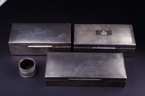 Lot 550 - Three English assayed silver cigarette boxes,...
