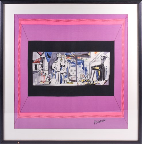 Lot 452 - After Pablo Picasso, a large silk scarf, 'Jeux...