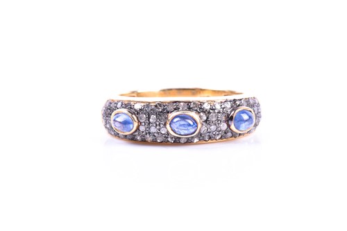 Lot 662 - A silver gilt, diamond, and sapphire ring, set...