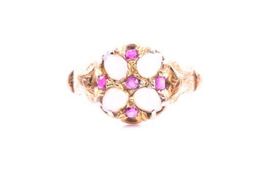 Lot 664 - A Victorian yellow gold, opal, and ruby...