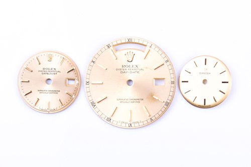 Lot 792 - A Rolex gilt metal watch dial, baton markers,...