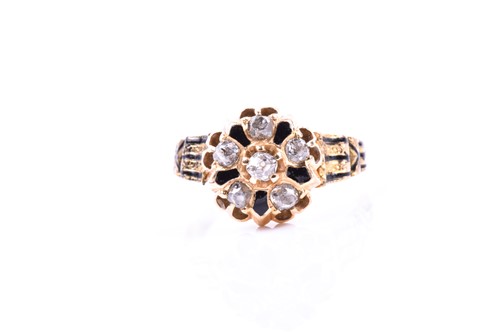 Lot 690 - A yellow gold, diamond, and enamel ring,...