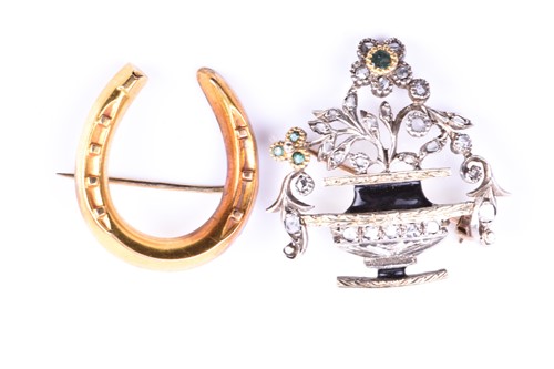 Lot 698 - A diamond and emerald giadineria brooch, set...
