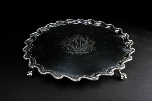 Lot 524 - A large, Geo III heavy silver, circular salver...
