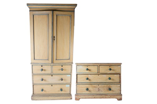Lot 137 - A late Victorian grain painted pine linen...