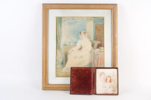 Lot 67 - 19th century school, a watercolour portrait,...