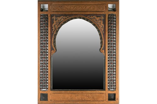 Lot 97 - An Indian giltwood mirror, with beaded border...