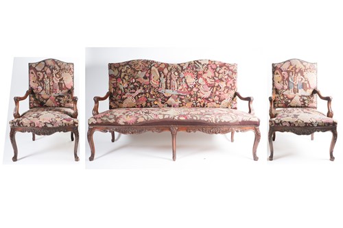 Lot 96 - A Geo II style drawing-room suite with carved...
