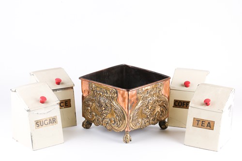Lot 336 - A 19th Dutch square, brass jardiniere with...