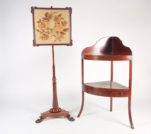 Lot 127 - A Geo III mahogany two-tier corner washstand,...